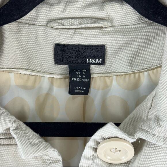 H&M Light Beige Button-Up Long Trench Coat Cotton Women Size 8 Feminine Neutral - Picture 7 of 8